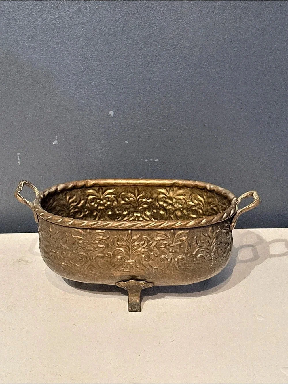 Ornate Floral Brass/Bronze -Tone Planter towel holder tissue or trinket box pati